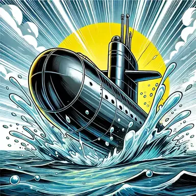 An image of a submarine surfacing hard